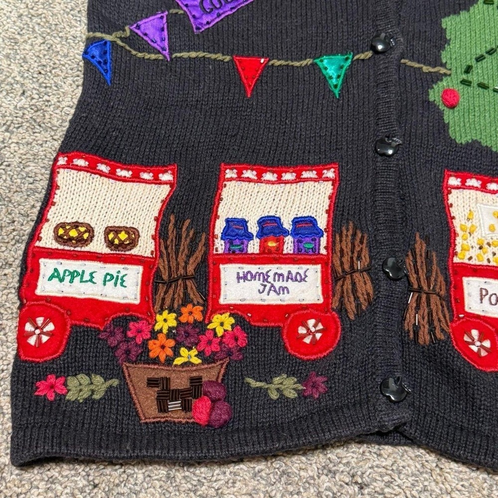 VTG Bobbie Brooks Fall Festival Sweater Vest Apple Pie Popcorn Women's Medium - Picture 2 of 7